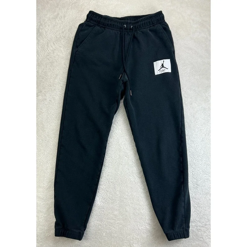 Jordan Sweatpants Mens S Black Joggers Fleece Flight Patch Comfort Athletic Logo